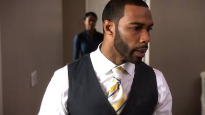 Winning Her Over - Presentation is everything when you're trying to get the woman you &quot;love&quot; and Andre (played by Omari Hardwick) is clear evidence of this as he tries to seduce Mary Jane&nbsp;(played by Gabrielle Union) in a bright yellow and blue striped tie and grey vest. (Photo: BET)