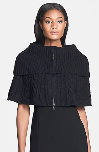 Cute Cover-Up - Lafayette 148 New York’s zippered cable knit capelet will certainly come in handy in those chilly theater screening rooms.  (Photo: Lafayette 148 New York)