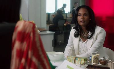 A White Affair - Andre?s wife, Avery (played by Robinne Lee) decides to confront Mary Jane (Gabrielle Union) at her office and she looked fabulous doing so in a white suit with matching lace blouse. Way to show Mary Jane that her husband may be staying after all!&nbsp;(Photo: BET)