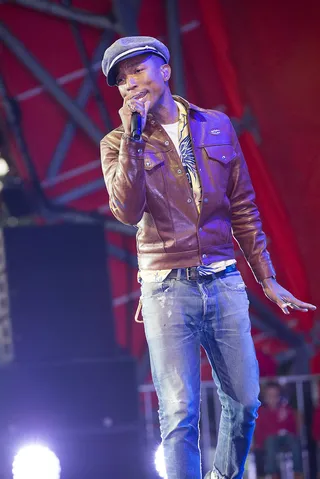 Classic Rocker - Pharrell Williams performs at the Orange stage at the Roskilde Festival in Denmark.(Photo: Splash News)