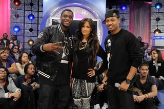 Big K.R.I.T - Big K.R.I.T with Terrence J and Rocsi Diaz at 106 &amp; Park, March 9, 2012. (Photo: John Ricard / BET)