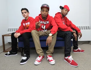 Young Guy Movement - Young Sam with DJ Kid Fresh and Showtime in the green room at 106 &amp; Park, March 7, 2012. (Photo: John Ricard / BET)