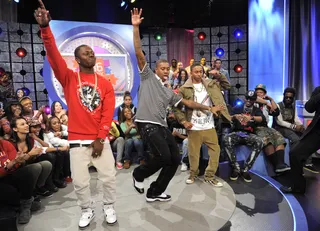 Hands Up - Cali Swag District dance during a commercial at 106 &amp; Park, March 7, 2012. (Photo: John Ricard /BET)