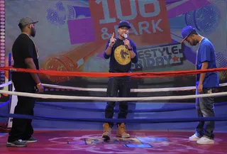Let's Box - Freestyle Friday contestants Payne Da Squad Boy vs A.R. 16 at 106 &amp; Park, March 9, 2012. (Photo: John Ricard / BET)