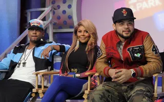 Sitting Pretty - Freestyle Friday judges Juelz Santana Lil Kim and Bink! at 106 &amp; Park, March 9, 2012. (Photo: John Ricard / BET)