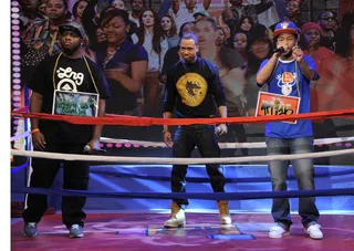 Put the Gloves On - Freestyle Friday contestants Payne Da Squad Boy vs A.R. 16 at 106 &amp; Park, March 9, 2012. (Photo: John Ricard / BET)