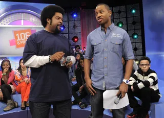 Let's Chill - Ice Cube and Terrence J during a commercial break at 106 &amp; Park, March 05, 2012. (Photo: John Ricard / BET)