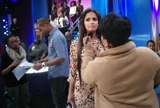 Touch Up - Commercial break: Terrence J reviews show notes with show producer Stasia, while Rocsi Dian gets a touch up from Unique London at 106 &amp; Park, March 05, 2012. (Photo: John Ricard / BET)