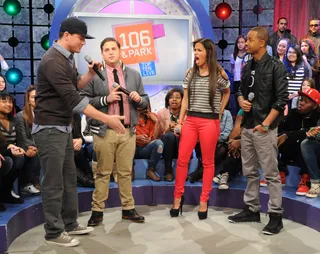 It's Like This - Channing Tatum and Jonah Hill with Rocsi and Terrence J(Photo: Dane Delaney / BET)