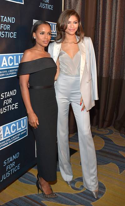 Leading Women - Honoree Kerry Washington and actress/musician Zendaya look stunning as they handle serious business at the ACLU SoCal 2015 Bill of Rights Dinner at the Four Seasons Hotel in Beverly Hills.(Photo: Charley Gallay/Getty Images)