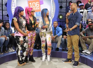 Ha Ha - Terrence J with OMG Girlz at 106 &amp; Park, June 5, 2012. (Photo: John Ricard / BET)