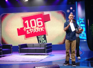 Motion - Terrence J thanks the audience for being so lively at 106 &amp; Park, June 5, 2012. (Photo: John Ricard / BET)