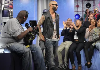Who Dat - Joe Budden of Slaughterhouse walks on set at 106 &amp; Park, June 4, 2012. (Photo: John Ricard / BET)