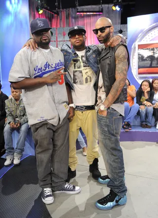 The Crew - Slaughter House hanging out on set at BET's 106 &amp; Park, June 4, 2012. (Photo: John Ricard / BET)