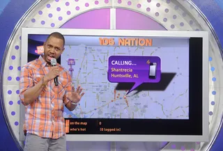 Wow. - Terrence J prepares to tell a member of the 106 Nation that she will be flying in to NYC to attend "Black Girls Rock" at 106 &amp; Park, June 4, 2012. (Photo: John Ricard / BET)