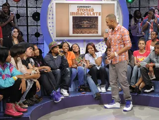 Tell Me About It - Curren$y is interviewed from the audience by Terrence J at 106 &amp; Park, June 4, 2012. (Photo: John Ricard / BET)