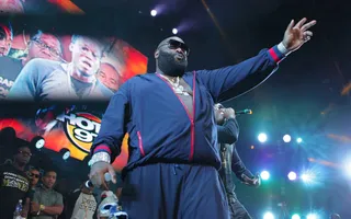 Bawsin' Up - After the controversy surround Nicki Minaj, Rick Ross and his Maybach Music Group crew stepped in as the night's final act during Hot 97's Summer Jam 2012 concert.(Photo: Courtesy Rachel Esterday/Hot 97)