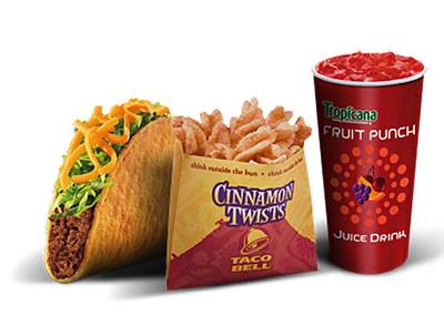 Taco Bell Kid's Meal - One bean burrito from the Taco Bell kid’s menu has 198 calories and only 3 grams of fat, but beware of the crispy cinnamon crisps that are included; they have 170 calories and 7 grams of fat.&nbsp;&nbsp;(Photo: Courtesy of Taco Bell)