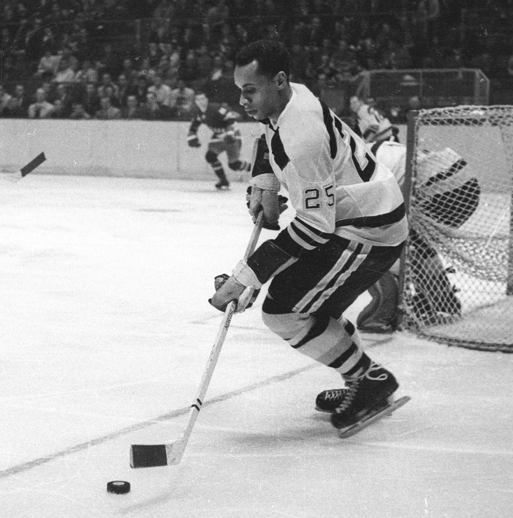 Willie O’Ree - Willie O’Ree broke the color barrier on the ice when he was hired by the Quebec Aces, a minor-league team affiliated with the Boston Bruins, in 1956.&nbsp;(Photo:&nbsp; Bruce Bennett Studios/Getty Images)