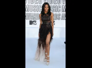 Ciara - The sexy performer sets off her ankle-wrap platforms in a Givenchy Haute Couture gown covered in lace and feathers.  &lt;br&gt;&lt;br&gt;&lt;b&gt;(Photo Credit: PictureGroup)&lt;/b&gt;