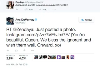 Ava DuVernay, @AVAETC - The Selma filmmaker was one of the inspirational women who Zendaya cited in her open letter to Rancic. &nbsp;(Photo: Ava DuVernay via Twitter)