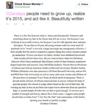 Chloe Grace Moretz, @chloegracemoretz - The Equalizer star praises her fellow young Hollywood celeb.(Photo: Chloe Grace Moretz via Twitter)