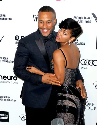 Too Cute - DeVon Franklin and Meagan Good get cozy on the red carpet of Elton John's Oscar Viewing Party in Hollywood.(Photo:&nbsp;Veronica Summers / Splash News)