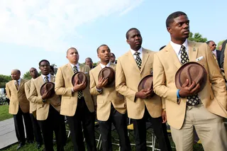 Lift Every Voice and Sing\r - Alpha Brothers sang the Negro national anthem at Alpha Phi Alpha's private MLK National Memorial Dedication Ceremony.\r(Photo: Jeff Lewis)