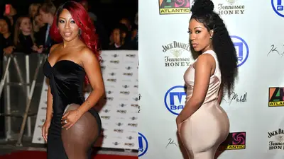K. Michelle - K. Michelle is not ashamed of her enhancements.&nbsp; She got booty implants but felt like they were &quot;too much&quot; then downgraded to a smaller version. Either way, we love K. Michelle at any size and what she doesn't need are any enhancements on her incredible voice! (Photos from left: Tristan Fewings/Getty Images, Prince Williams/WireImage)
