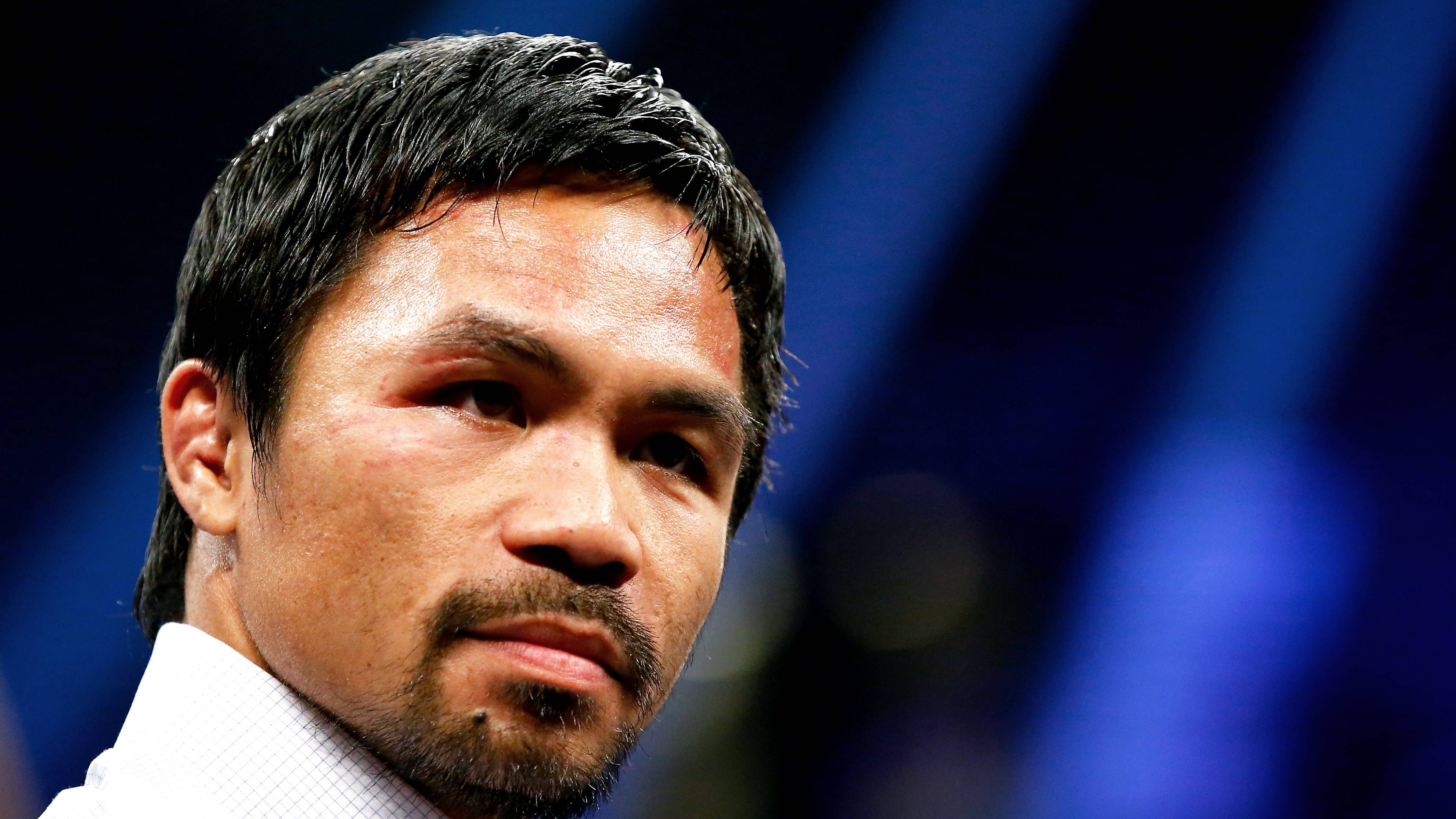LAS VEGAS, NV - MAY 02:  Manny Pacquiao answers questions during the post-fight news conference after losing to Floyd Mayweather Jr. in their welterweight unification championship bout on May 2, 2015 at MGM Grand Garden Arena in Las Vegas, Nevada.  (Photo by Al Bello/Getty Images)