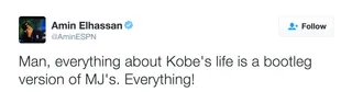 Amin Elhassan @AminESPN - Damn...the Black Mamba will never be able to fully get out of MJ's shadow.(Photo: Amin Elhassan via Twitter)