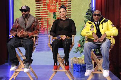 Let's See Here - Freestyle Friday judges Joe Budden, Charli Baltimore and Ty Fyffe at 106 &amp; Park, December 30, 2011. (Photo: John Ricard / BET)