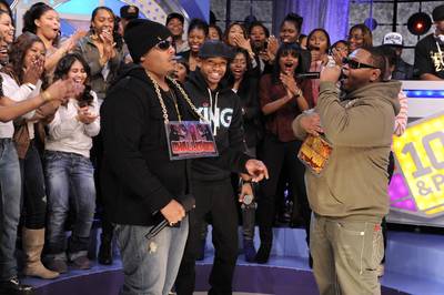 My Best - Freestyle Friday competitor Relly delivers his best against Kris Payne at 106 &amp; Park, December 30, 2011. (Photo: John Ricard / BET)