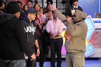 Yeah, I Said It - Freestyle Friday competitor Relly takes revenge against Kris Payne at 106 &amp; Park, December 30, 2011. (Photo: John Ricard / BET)