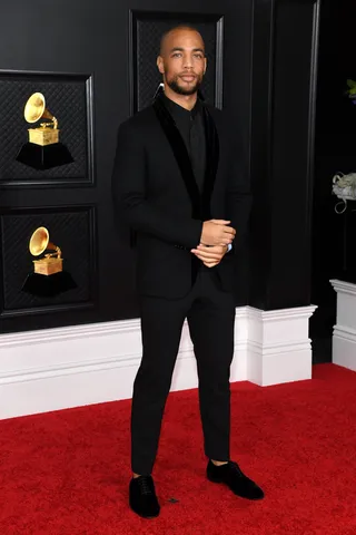 Kendrick Sampson flexed his dapper side in a stylish Emporio Armani look. - (Photo by Kevin Mazur/Getty Images for The Recording Academy )