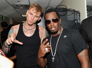 Bad Boy Came Out to Plaaaaay - MGK and Diddy throw it up together after an incredible performance. (Photo: Moses Robinson/Getty Images for BET)