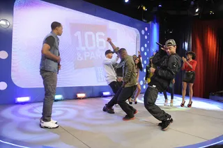 Co-Host Turnup - "The Search" contestants try out the latest dance alongside The Rangers at 106 &amp; Park, September 26, 2012. (photo: John Ricard / BET).