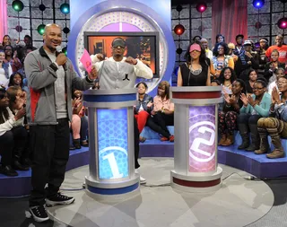 Don't Look At My Answers - Big Tigger guide Shorty Da Prince and Jazzy through a game where they guess what star is being described in a series of clues at 106 &amp; Park, September 26, 2012. (photo: John Ricard / BET).