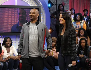 I Am Here, Rocsi - Rocsi Diaz and Big Tigger watch a video farewell from Mike Epps at 106 &amp; Park, September 26, 2012. (photo: John Ricard / BET).