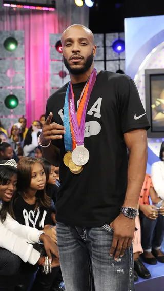 Oh, Just a Few Medals - Angelo Taylor at 106 &amp; Park, September 26, 2012. (photo: John Ricard / BET).