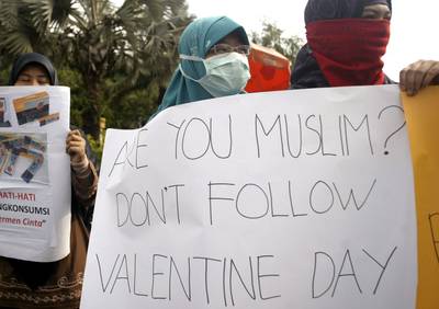 Indonesia - In Indonesia, the world's most populous Muslim country, officials and Muslim clerics urged young people to skip Valentine's Day, calling the observation an excuse for couples to have forbidden sex. In one province, residents were banned from buying gifts on Valentine's Day.(Photo: AP Photo)