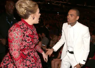 Adele on reports speculating she was chastising Chris Brown in a photo:&nbsp; - “Chris Brown and I were complimenting each other in that photo actually!”&nbsp;  &nbsp;(Photo: Christopher Polk/Getty Images for NARAS)