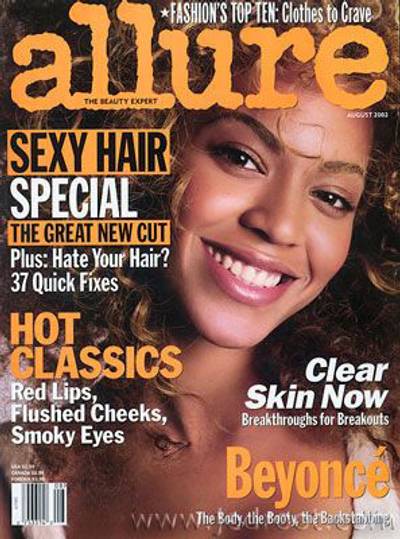 Shine Bright - Beauty magazine Allure made it all about Beyoncé’s glowing skin and bright smile on the August 2002 cover.   (Photo: Allure Magazine)