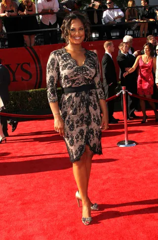 Laila Ali - The fierce mother of two showed off her post-baby bod in a cute floral lace-overlay dress.(Photo: Frederick M. Brown/Getty Images)