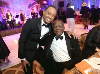 Living Legend - Terrence J happily poses beside iconic actor Sidney Poitier at the Brigitte and Bobby Sherman Children's Foundation's 6th Annual Christmas Gala and Fundraiser at the Montage Beverly Hills.(Photo: Jason Kempin/Getty Images for The Brigitte and Bobby Sherman Children's Foundation)