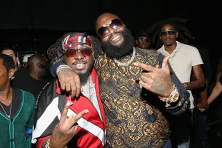 Artists rapper T-Pain and Rick Ross backstage at the 2017 BET Hip-Hop Awards.