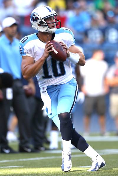Jake Locker - The Tennessee Titans fell to 1-1 Sunday after a 26-10 loss to the Dallas Cowboys. And already quarterback Jake Locker has shown his good and bad sides. In Week 1, the 26-year-old QB completed 66.7 percent of his passes and two touchdowns in leading the Titans to a 26-10 win over the Chiefs, but on Sunday had more interceptions (two) than touchdowns (one). Not coughing up the ball will help Locker keep his starting locker in Tennessee for years to come. (Photo: Otto Greule Jr/Getty Images)