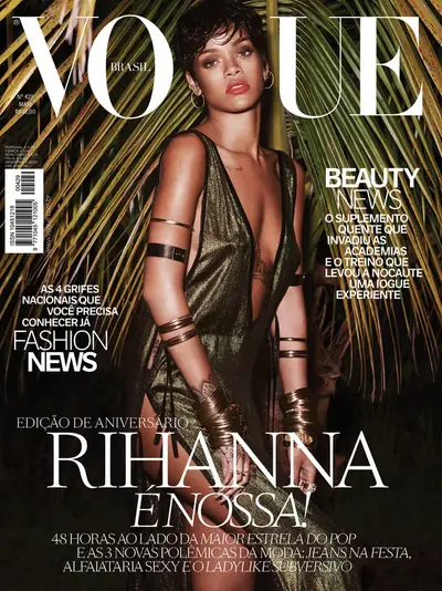 A Beauty Like This - The fashion world can’t get enough of Rihanna, and can we blame them? The Bajan beauty’s latest feat is landing Vogue Brasil's May cover, her fourth Vogue cover in four years. Check out the hottest looks from Rih’s sexy, stripped-down photo shoot, straight ahead. By Britt Middleton&nbsp;  (Photo: Vogue Magazine Brasil, May 2014)