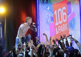 MGK at HHA - With fans patiently awaiting the release of Lace Up, MGK hits the Hip Hop Awards stage to give them a taste of what he has in store. Tune in on October 9 at 8P/7C to catch MGK at BET Hip Hop Awards! (Photo: John Ricard / BET)