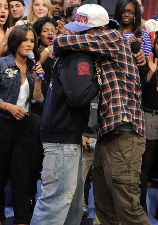 Embrace - Freestyle Friday competitors Spades and Rock Coogi TBG embrace after Spades wins the battle at 106 &amp; Park, February 10, 2012. (Photo: John Ricard / BET)